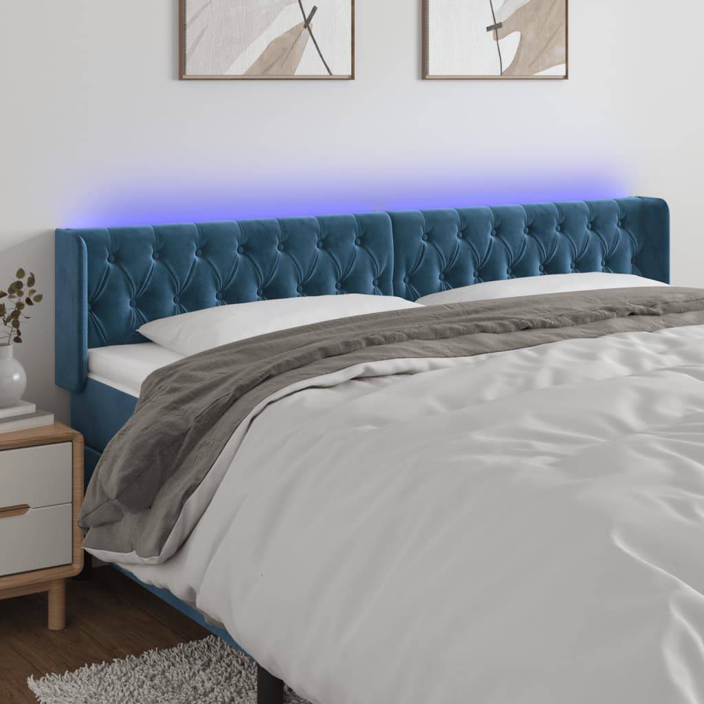 vidaXL LED Kopfteil Dunkelblau 183x16x78/88 cm Samt