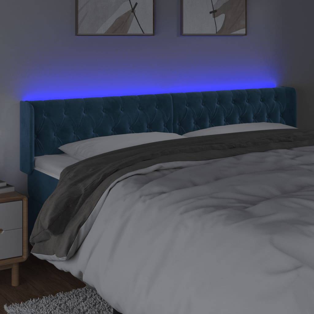 vidaXL LED Kopfteil Dunkelblau 183x16x78/88 cm Samt