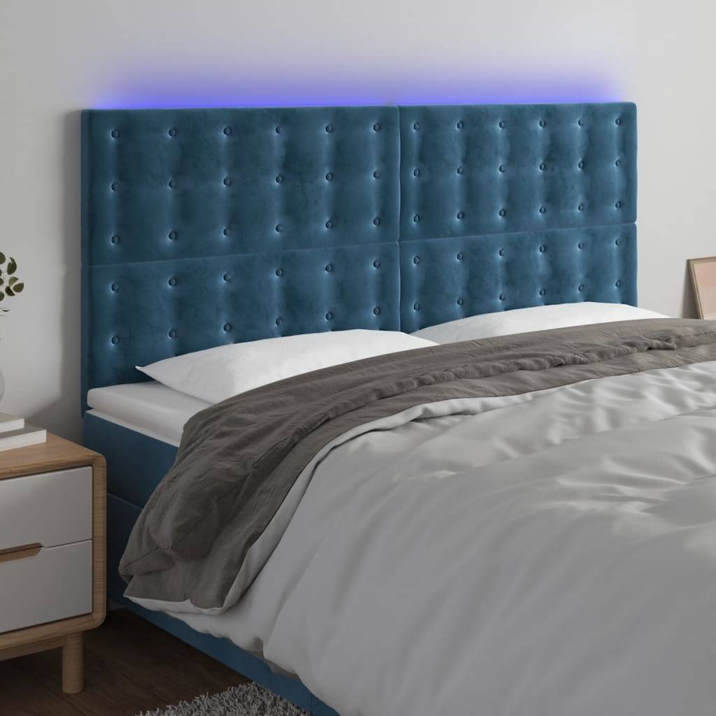 vidaXL LED Kopfteil Dunkelblau 160x5x118/128 cm Samt