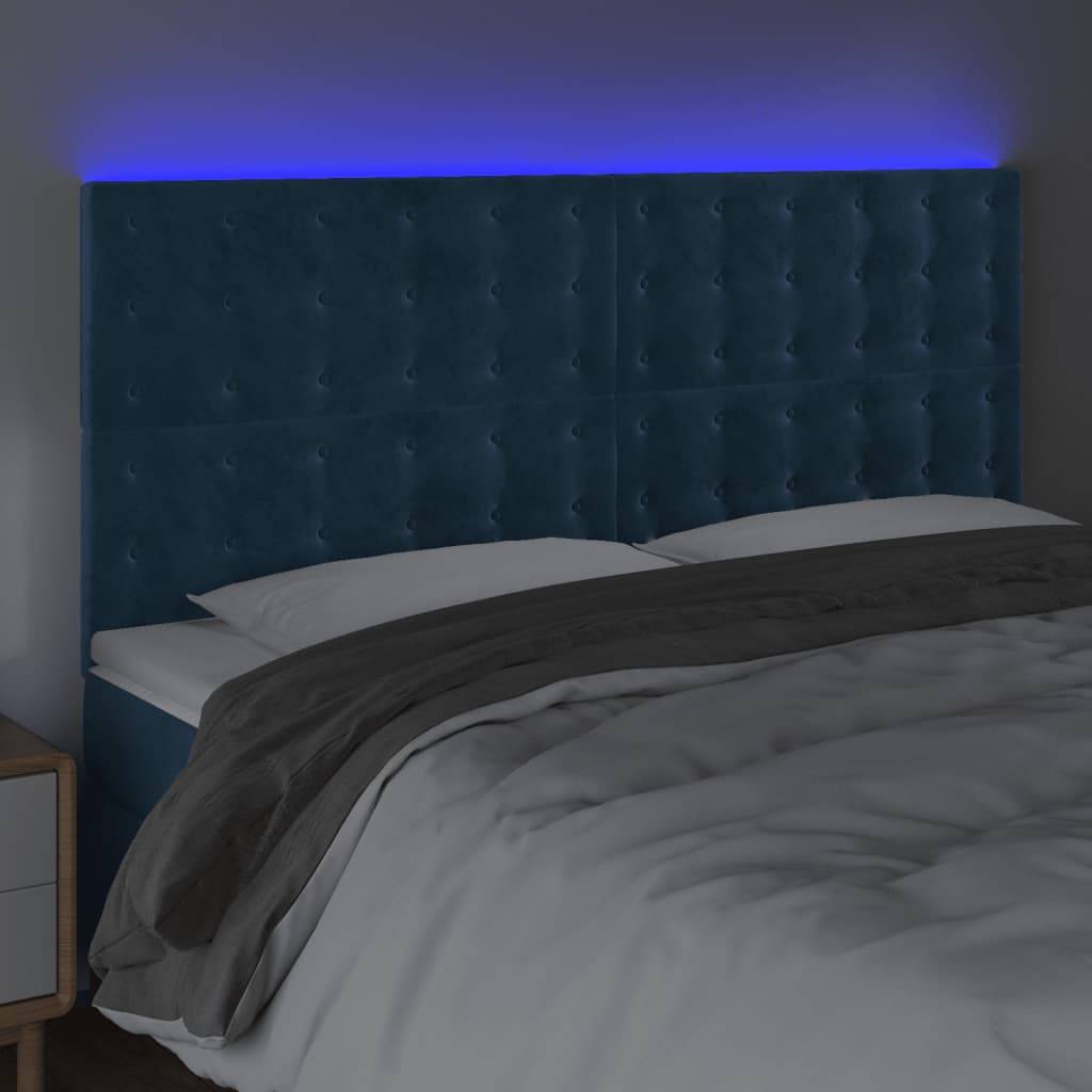 vidaXL LED Kopfteil Dunkelblau 160x5x118/128 cm Samt