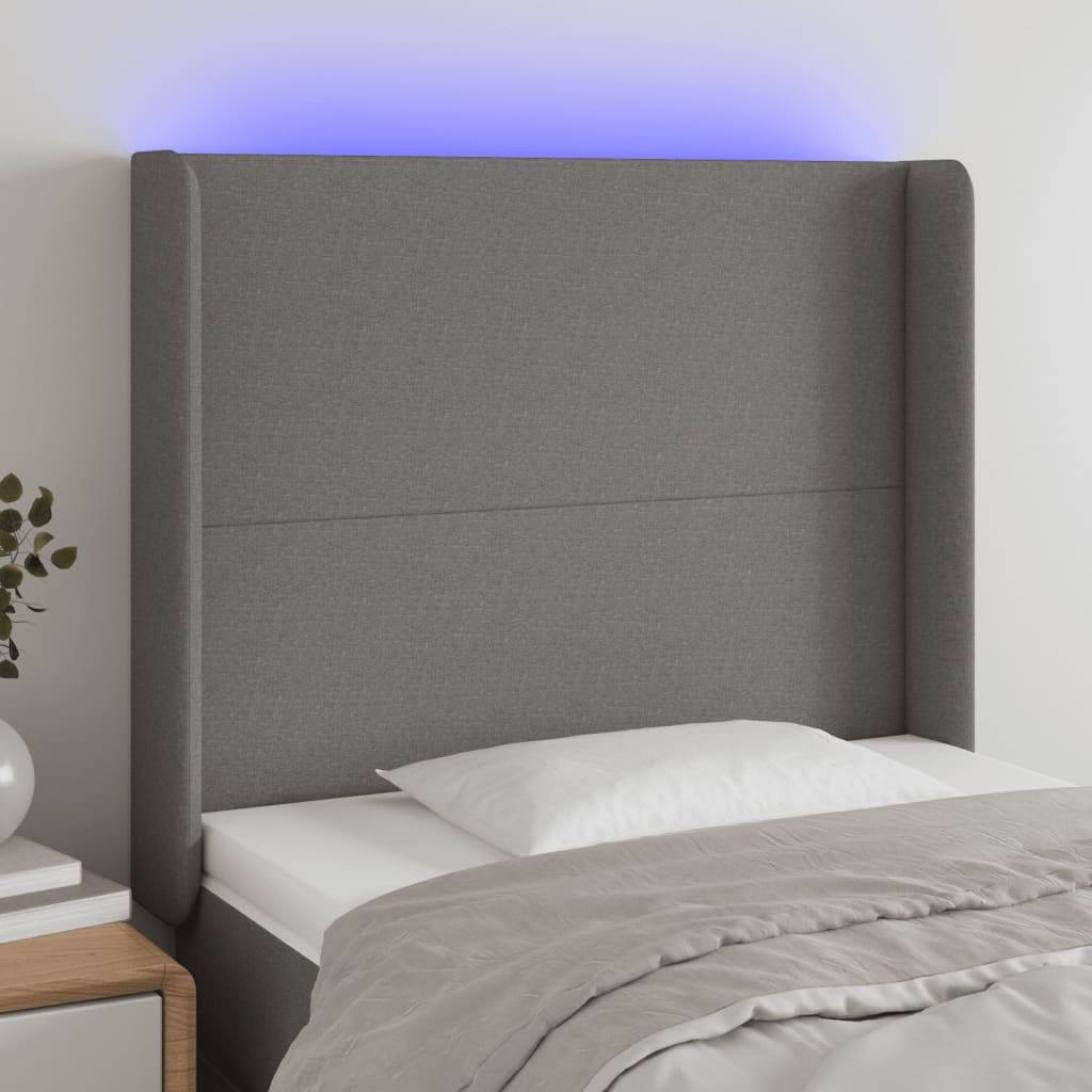 vidaXL LED Kopfteil Schwarz 103x16x118/128 cm Stoff