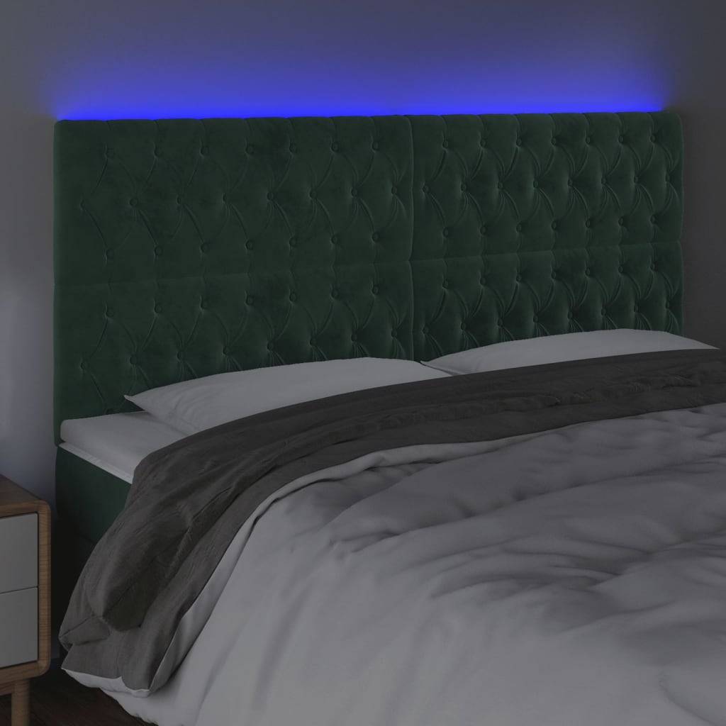 vidaXL LED Kopfteil Dunkelgrün 180x7x118/128 cm Samt