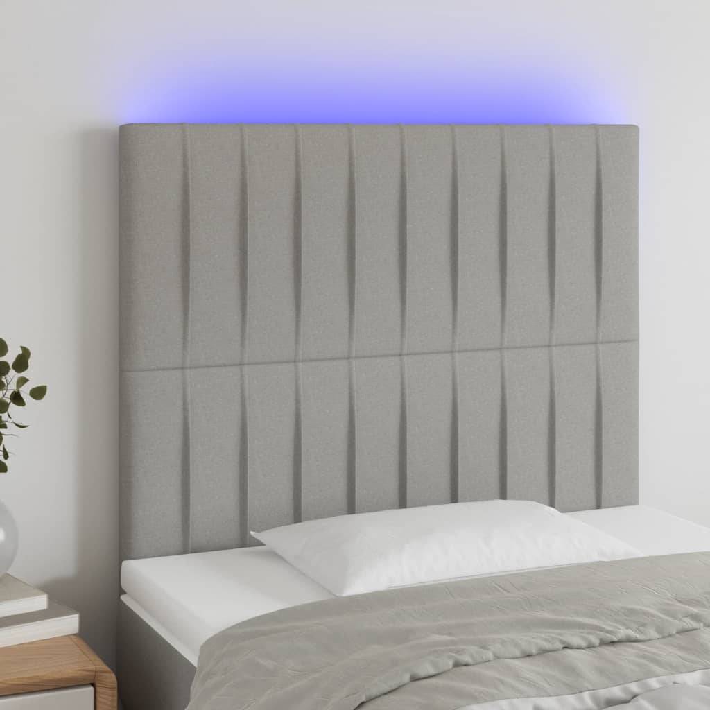 vidaXL LED Kopfteil Hellgrau 90x5x118/128 cm Stoff