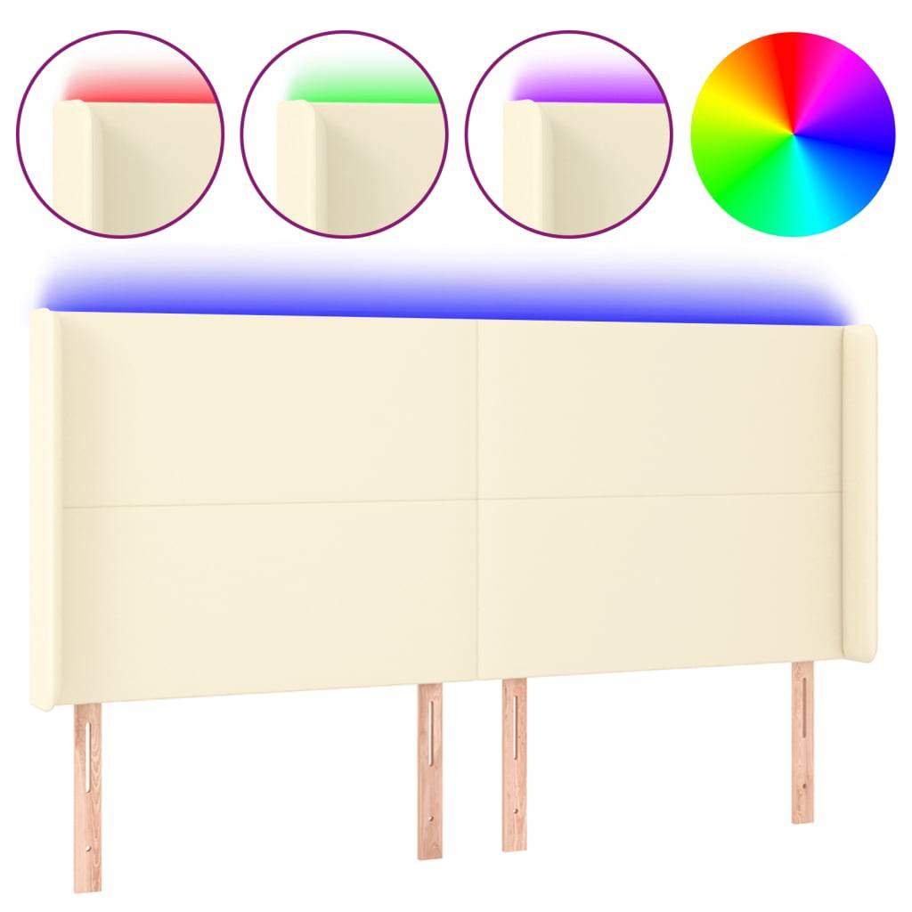 vidaXL LED Kopfteil Creme 163x16x118/128 cm Kunstleder