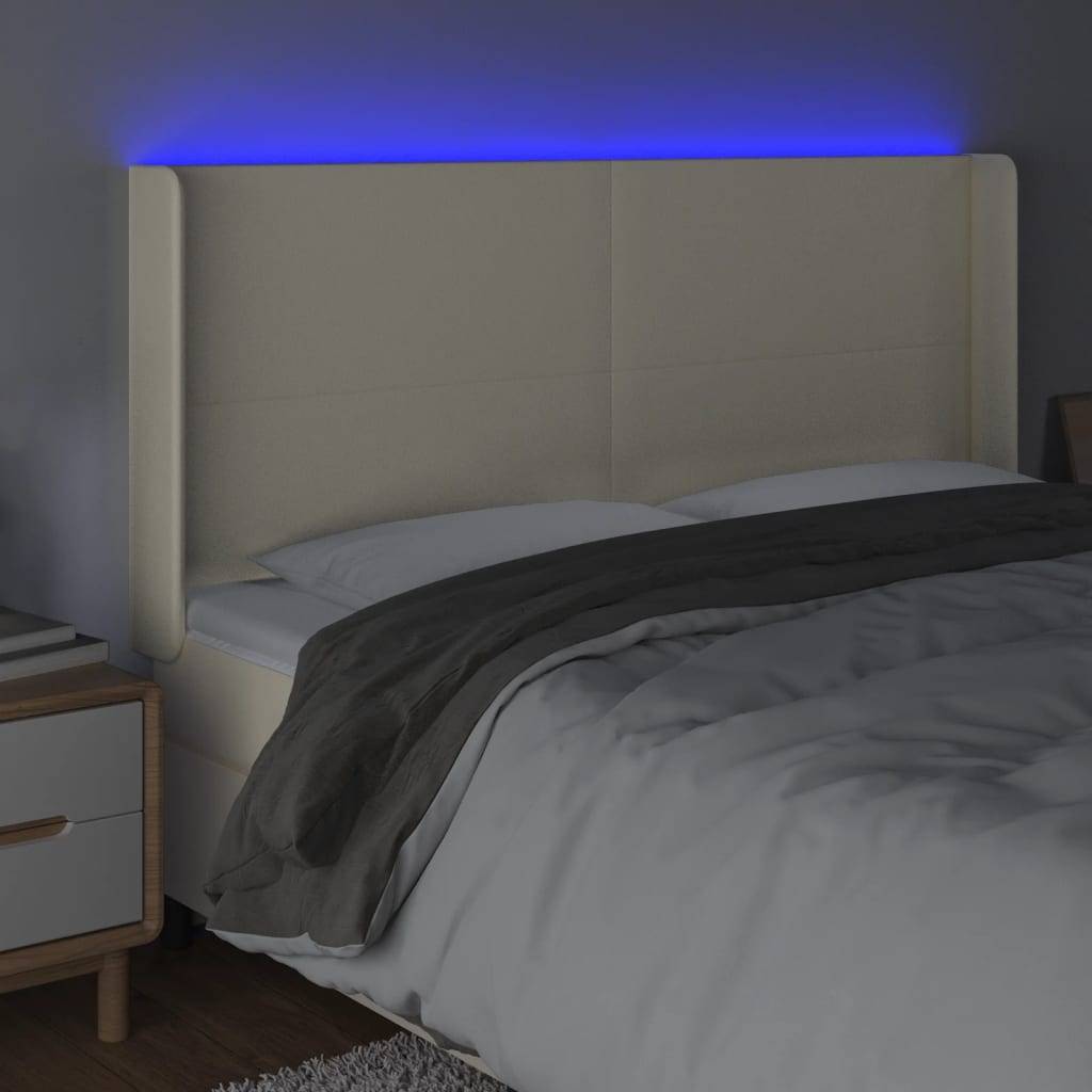 vidaXL LED Kopfteil Creme 163x16x118/128 cm Kunstleder