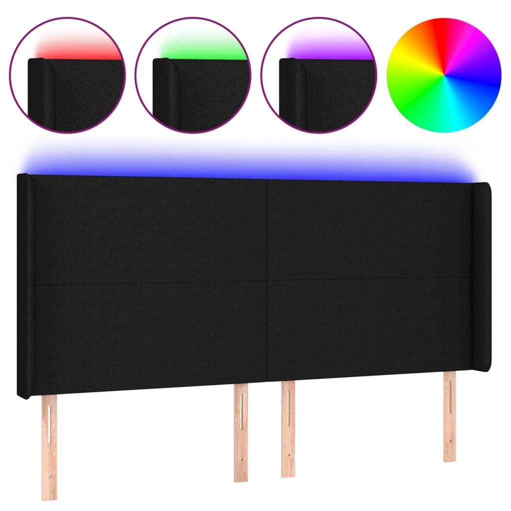 vidaXL LED Kopfteil Schwarz 203x16x118/128 cm Stoff
