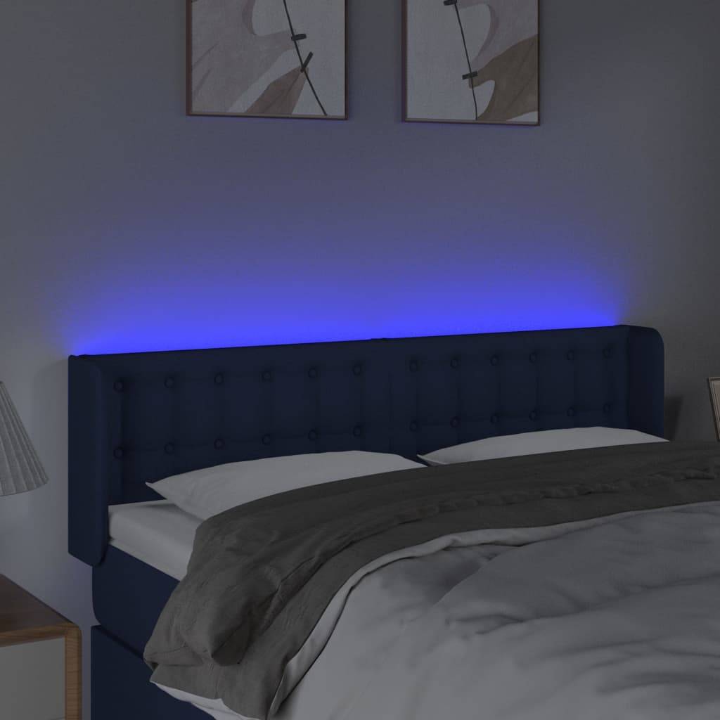 vidaXL LED Kopfteil Blau 147x16x78/88 cm Stoff