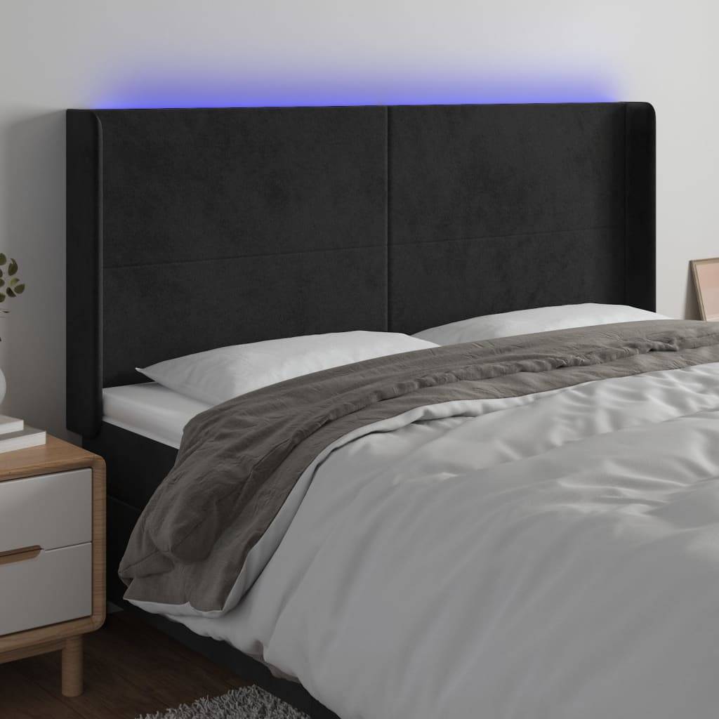 vidaXL LED Kopfteil Schwarz 183x16x118/128 cm Samt