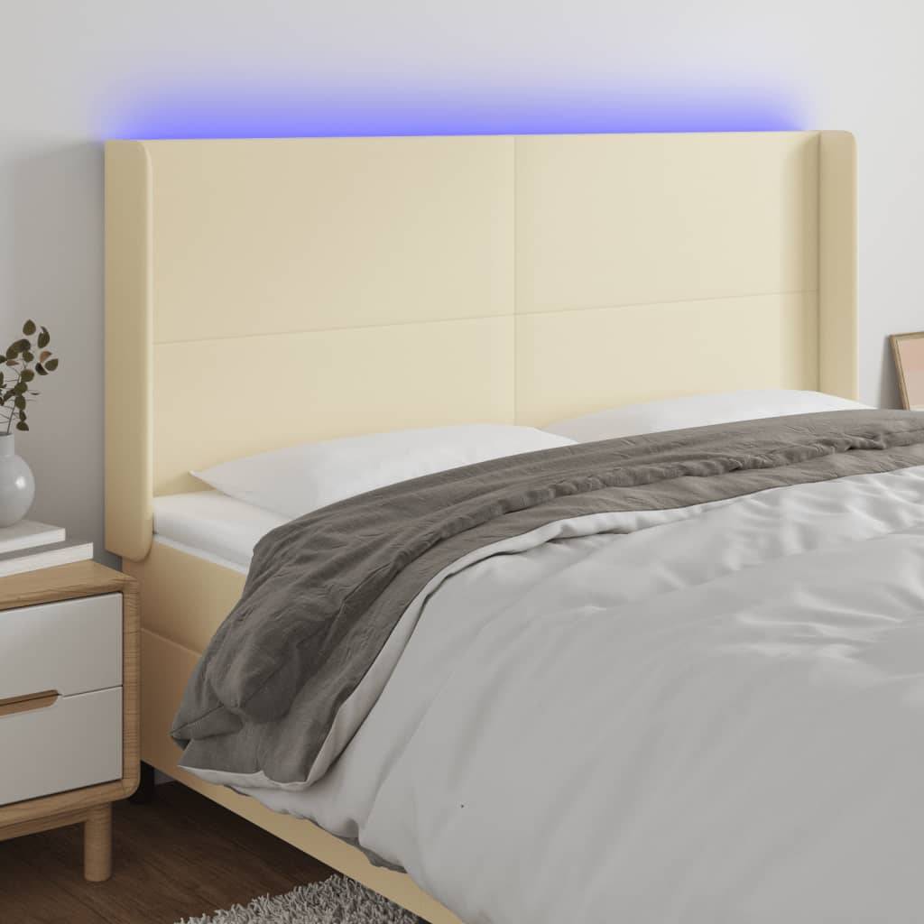 vidaXL LED Kopfteil Creme 203x16x118/128 cm Kunstleder