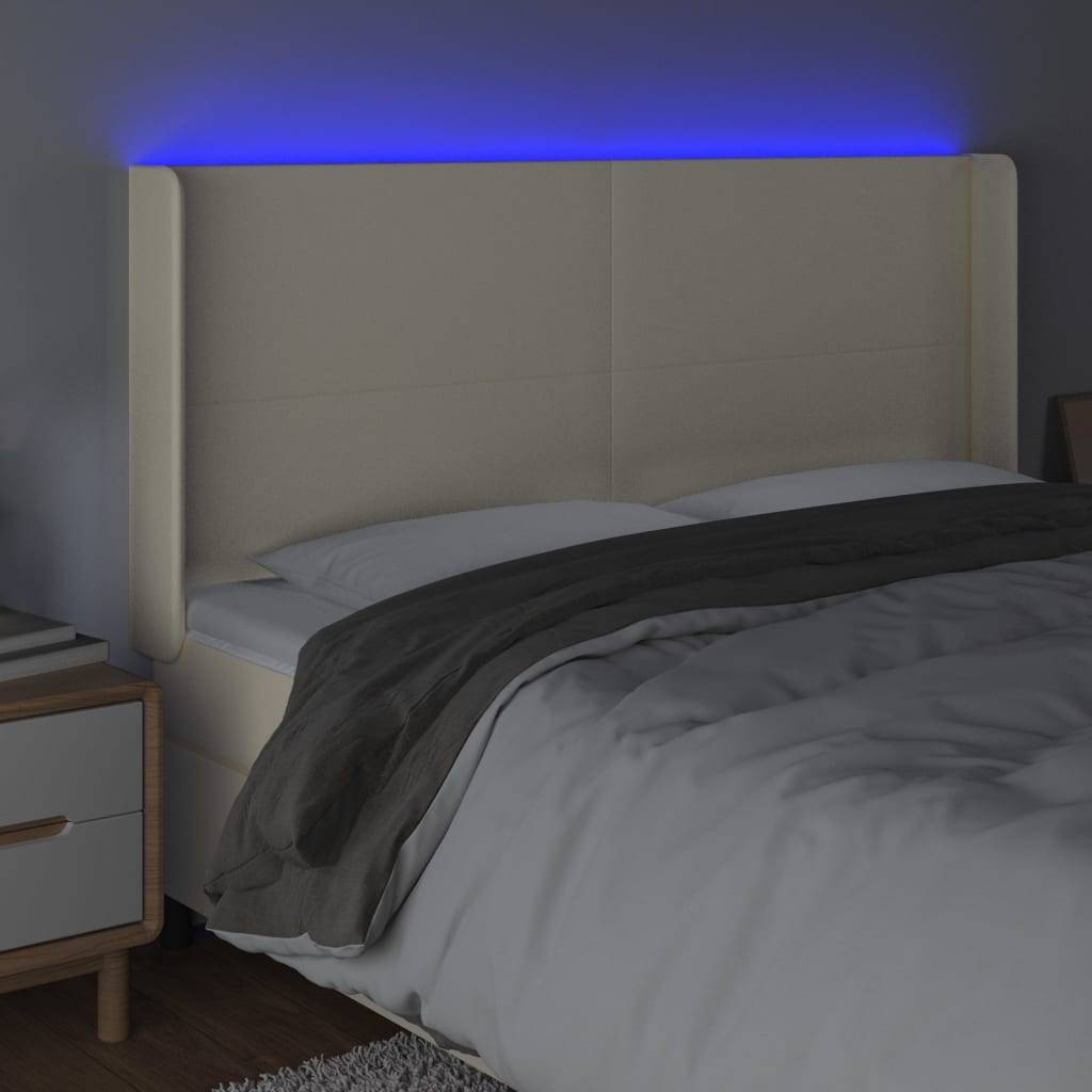 vidaXL LED Kopfteil Creme 203x16x118/128 cm Kunstleder
