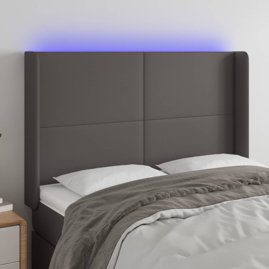 vidaXL LED Kopfteil Grau 147x16x118/128 cm Kunstleder