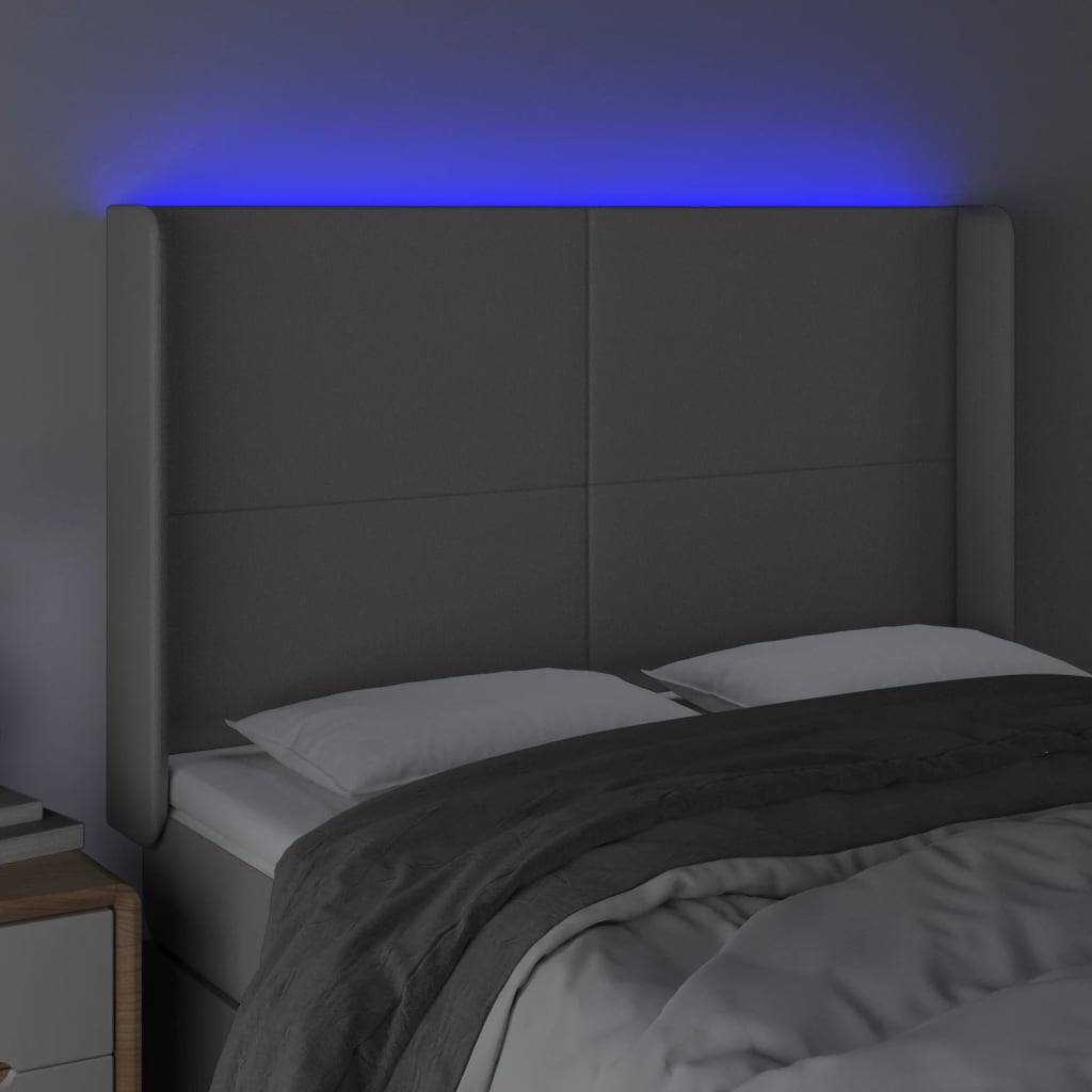 vidaXL LED Kopfteil Grau 147x16x118/128 cm Kunstleder