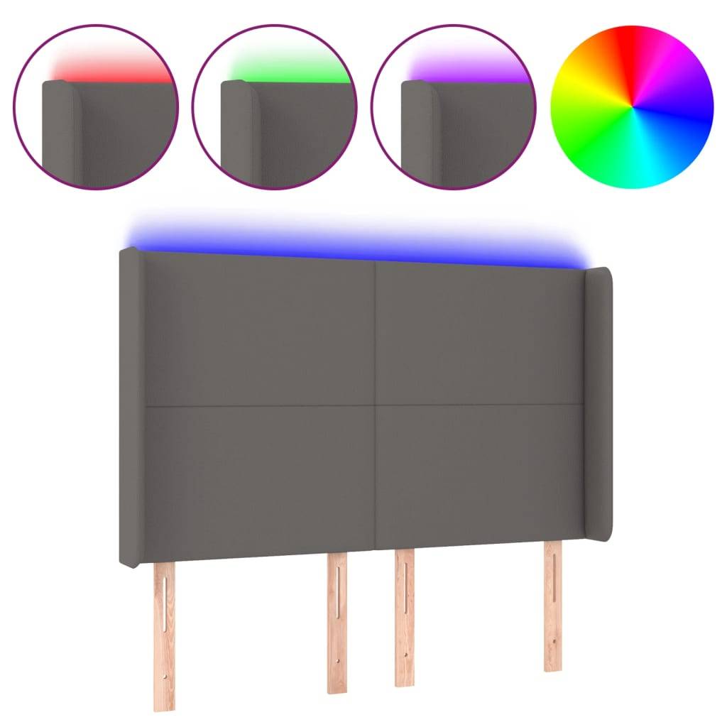 vidaXL LED Kopfteil Grau 147x16x118/128 cm Kunstleder