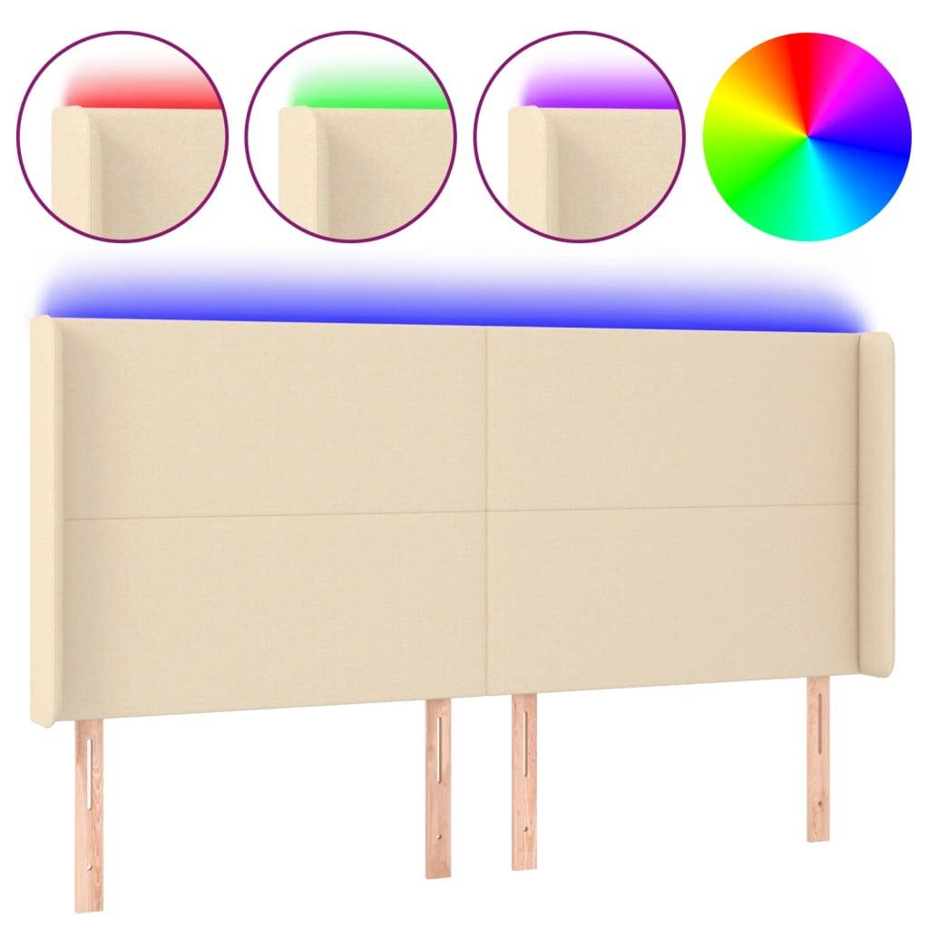 vidaXL LED Kopfteil Creme 183x16x118/128 cm Stoff