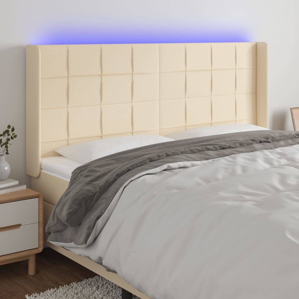vidaXL LED Kopfteil Creme 183x16x118/128 cm Stoff