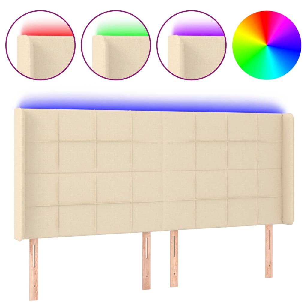 vidaXL LED Kopfteil Creme 183x16x118/128 cm Stoff