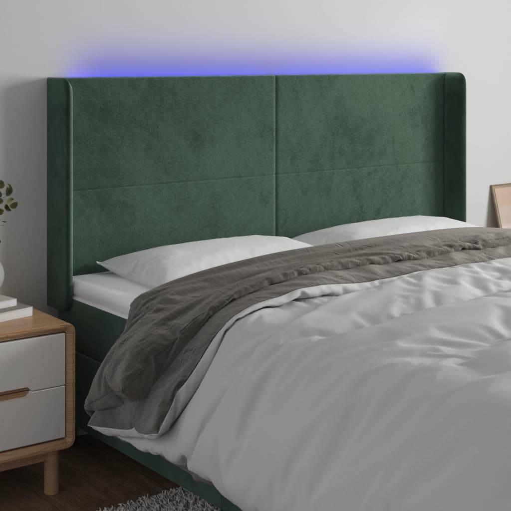 vidaXL LED Kopfteil Dunkelgrün 183x16x118/128 cm Samt