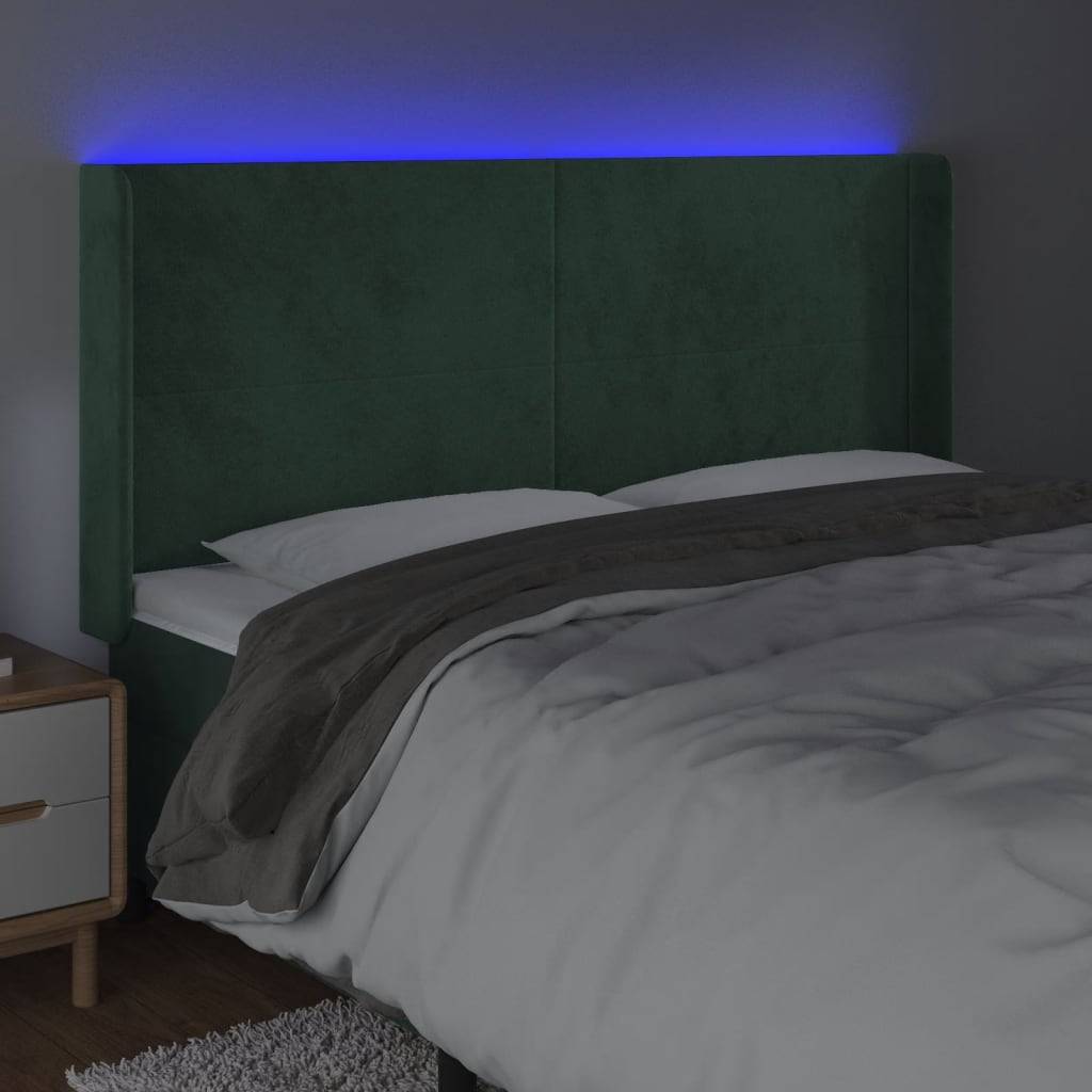vidaXL LED Kopfteil Dunkelgrün 183x16x118/128 cm Samt