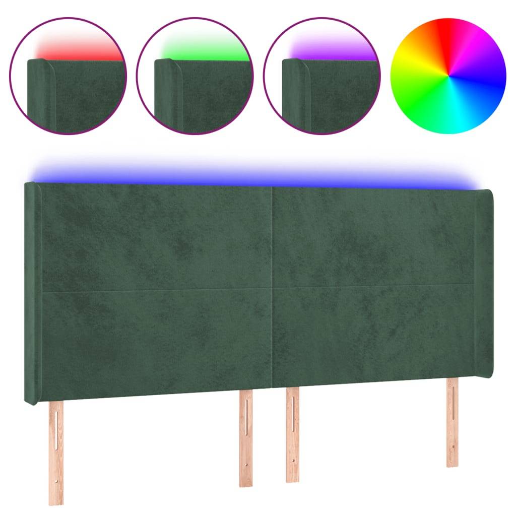 vidaXL LED Kopfteil Dunkelgrün 183x16x118/128 cm Samt