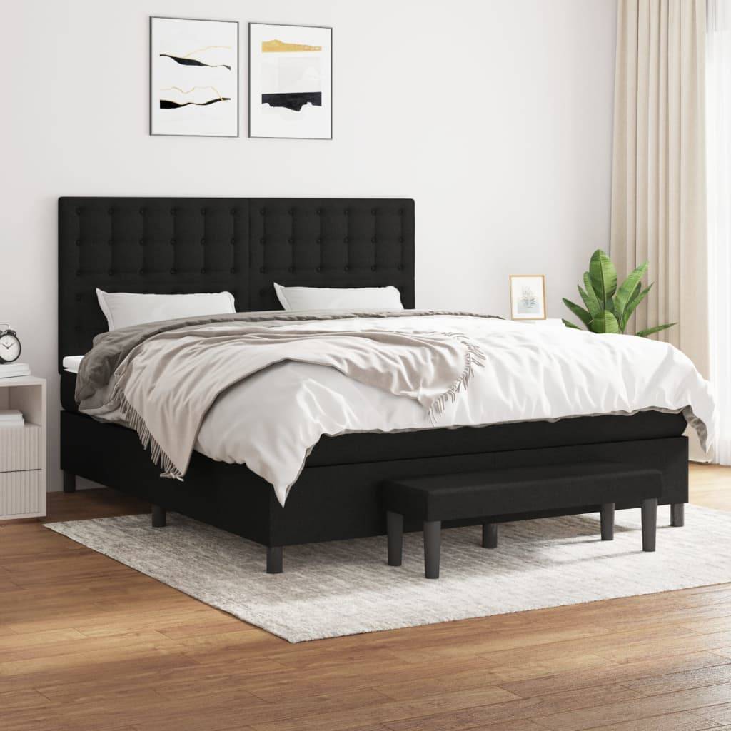vidaXL Boxspringbett mit Matratze Schwarz 160x200 cm Stoff