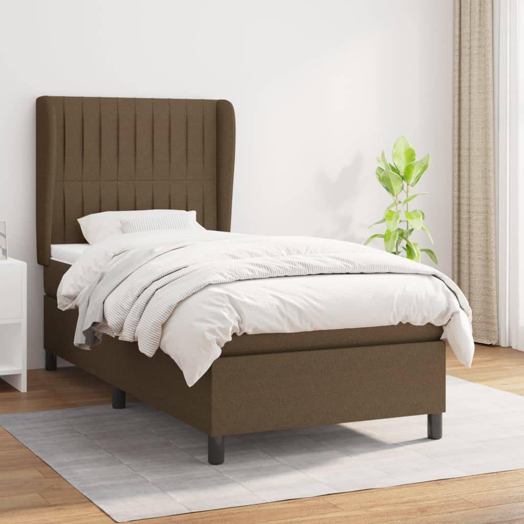 vidaXL Boxspringbett mit Matratze Dunkelbraun 100x200 cm Stoff