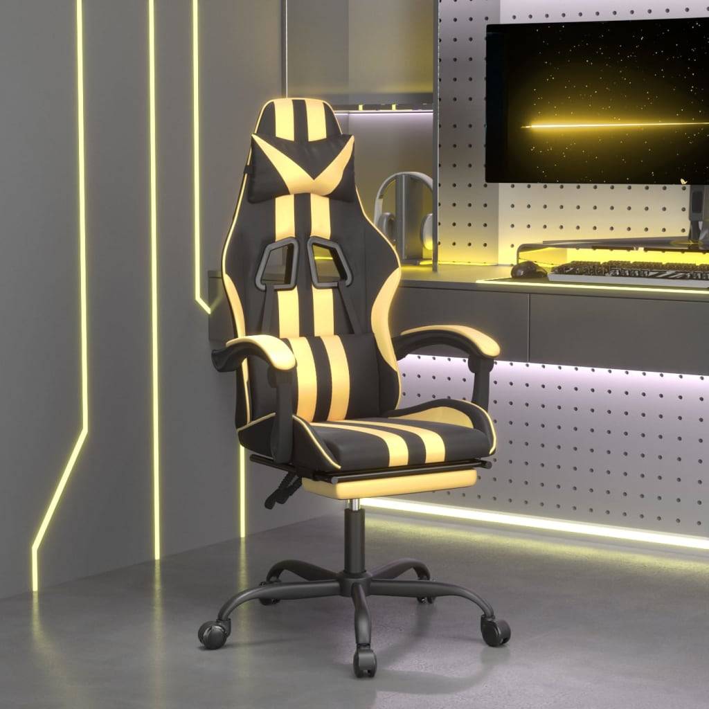 vidaXL Gaming-Stuhl mit Fußstütze Schwarz und Golden Kunstleder