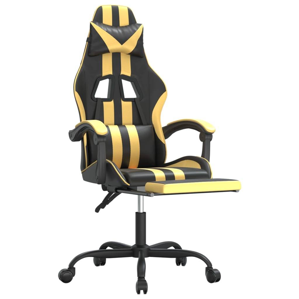 vidaXL Gaming-Stuhl mit Fußstütze Schwarz und Golden Kunstleder