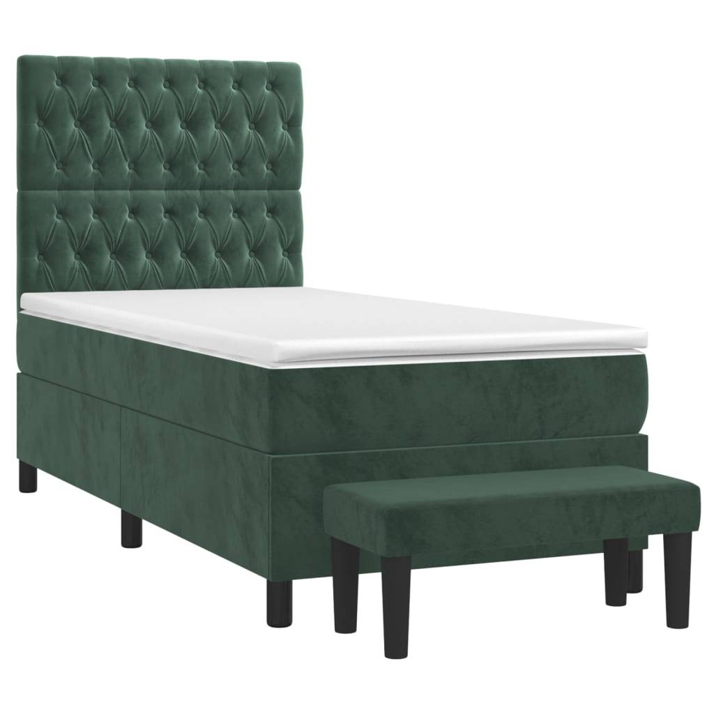 vidaXL Boxspringbett mit Matratze Dunkelgrün 90x200 cm Samt