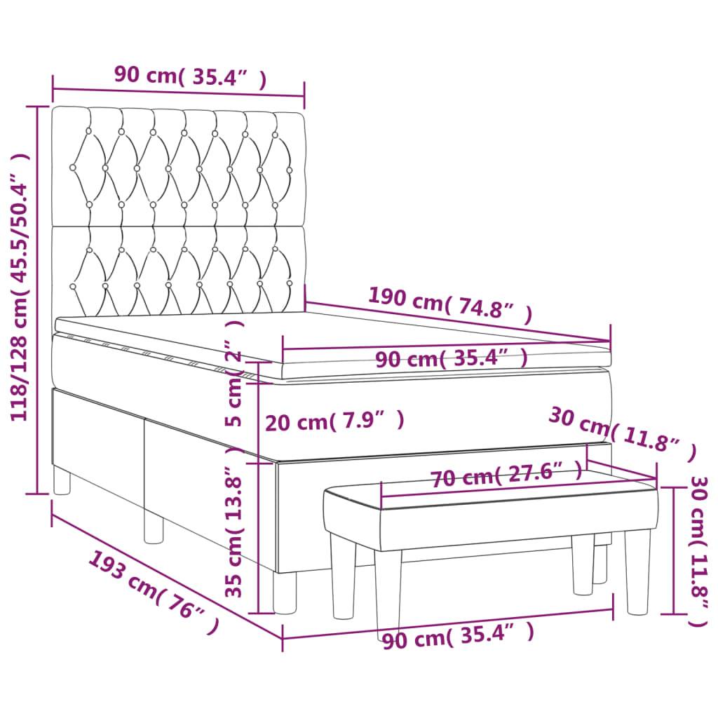 vidaXL Boxspringbett mit Matratze Hellgrau 90x190 cm Stoff