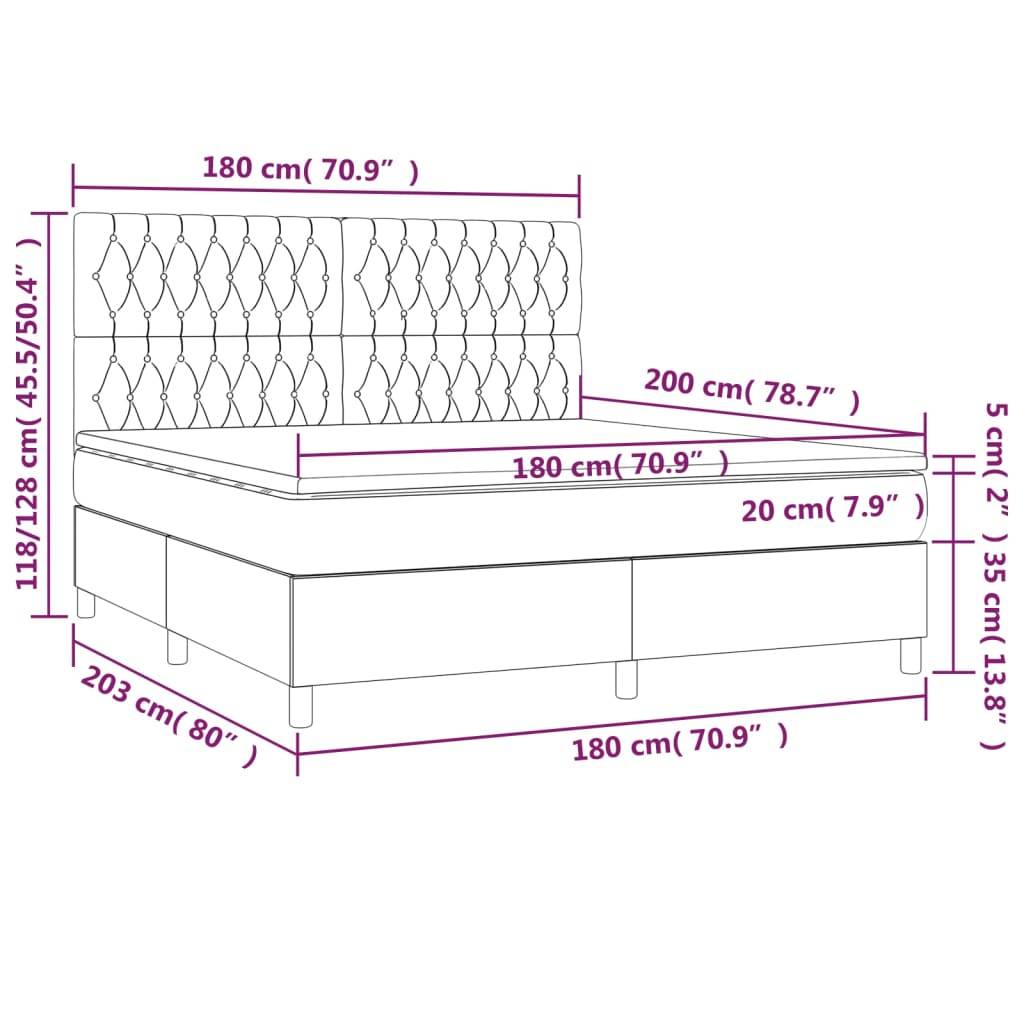 vidaXL Boxspringbett mit Matratze Taupe 180x200 cm Stoff