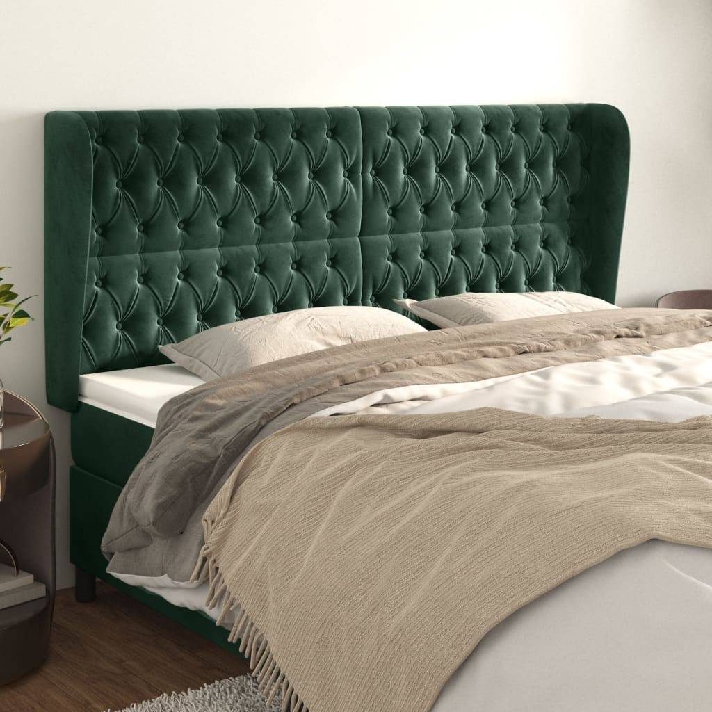 vidaXL Kopfteil mit Ohren Dunkelgrün 183x23x118/128 cm Samt