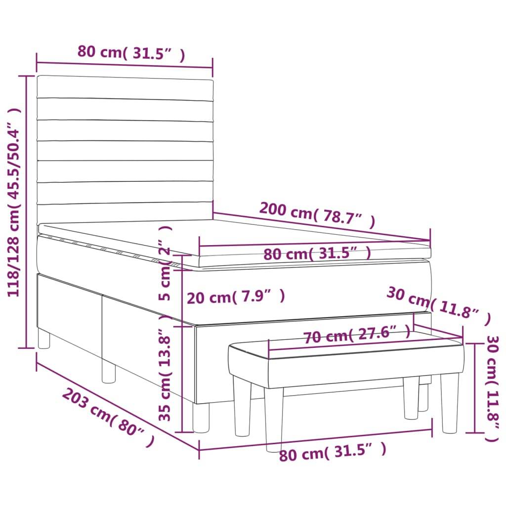 vidaXL Boxspringbett mit Matratze Schwarz 80x200 cm Stoff