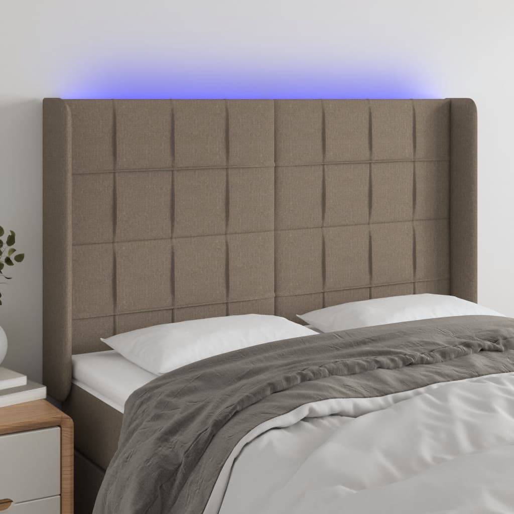 vidaXL LED Kopfteil Taupe 147x16x118/128 cm Stoff