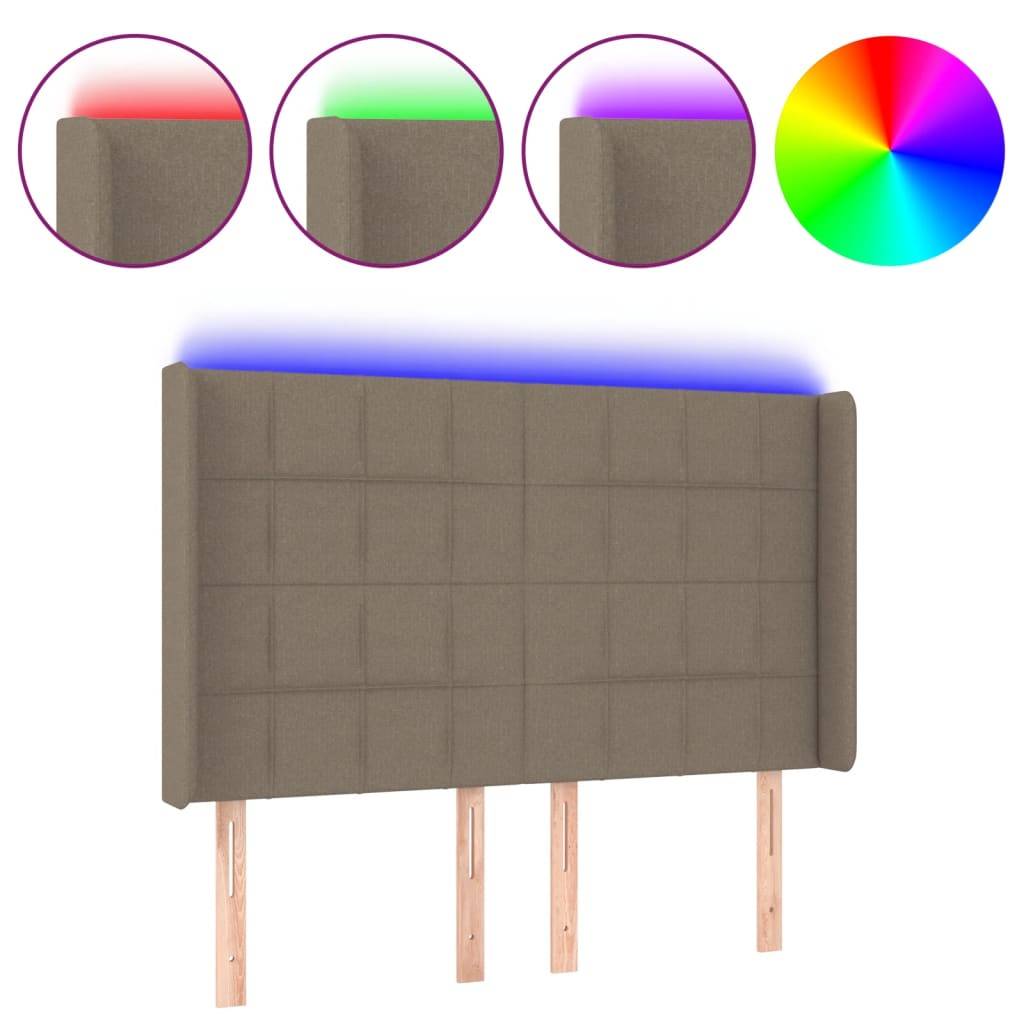 vidaXL LED Kopfteil Taupe 147x16x118/128 cm Stoff