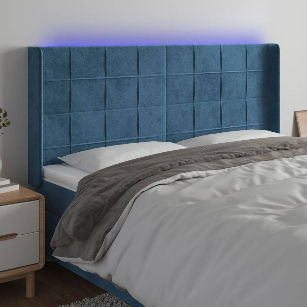 vidaXL LED Kopfteil Dunkelblau 183x16x118/128 cm Samt