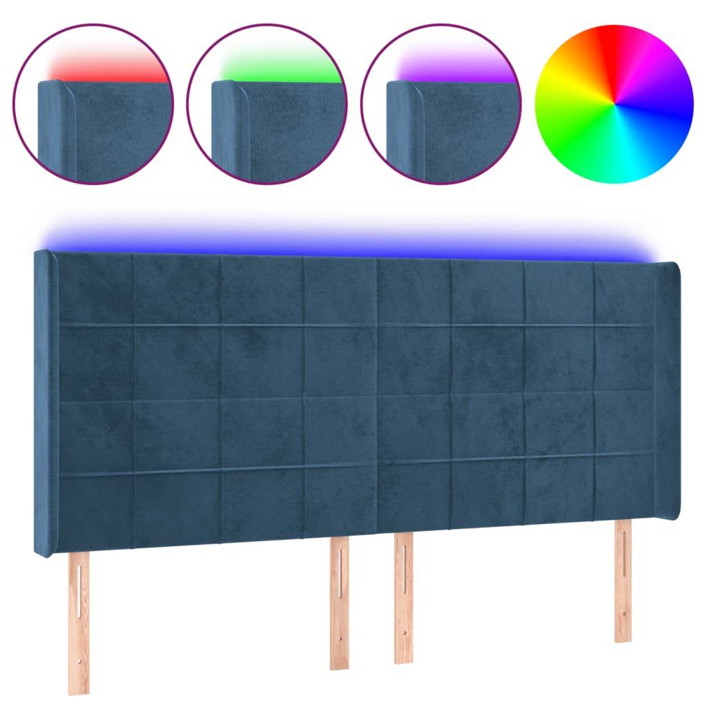 vidaXL LED Kopfteil Dunkelblau 183x16x118/128 cm Samt