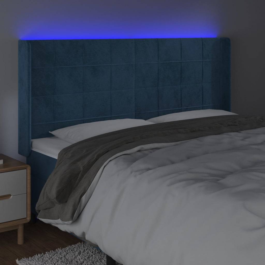 vidaXL LED Kopfteil Dunkelblau 183x16x118/128 cm Samt