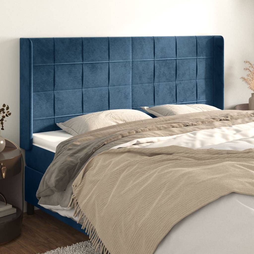 vidaXL Kopfteil mit Ohren Dunkelblau 203x16x118/128 cm Samt