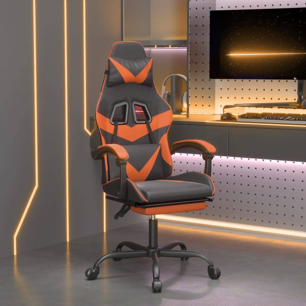 vidaXL Gaming-Stuhl mit Fußstütze Schwarz und Orange Kunstleder