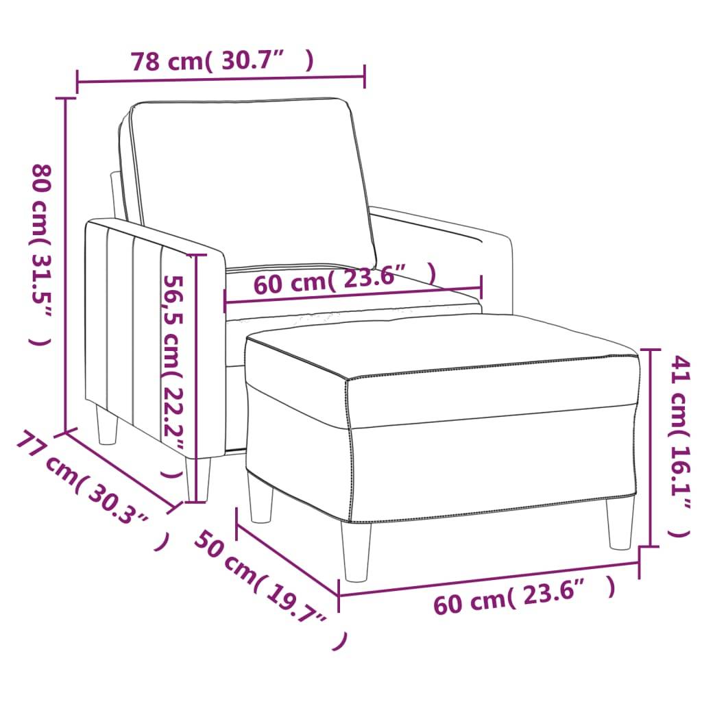 vidaXL Sessel mit Hocker Weinrot 60 cm Samt