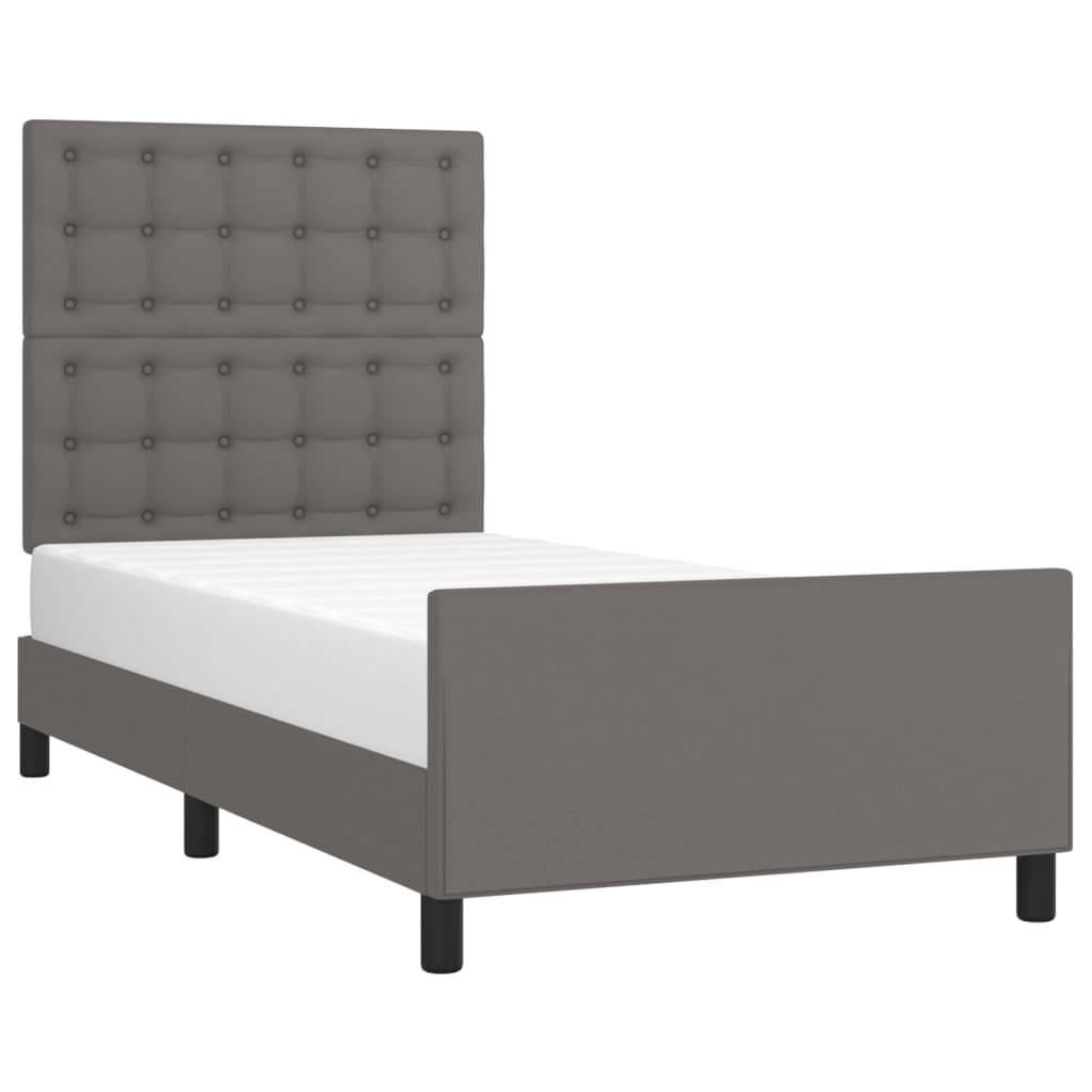vidaXL Bettgestell mit Kopfteil Grau 90x200 cm Kunstleder
