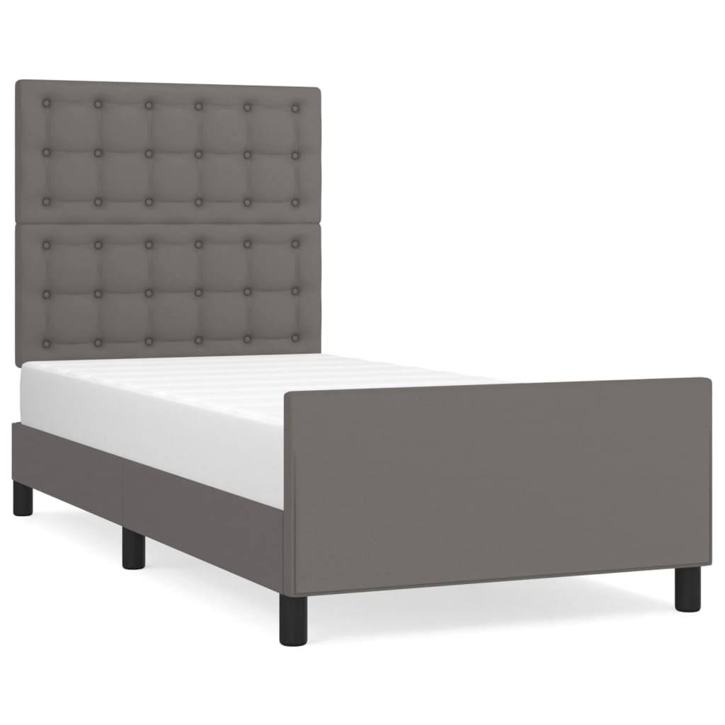 vidaXL Bettgestell mit Kopfteil Grau 90x200 cm Kunstleder