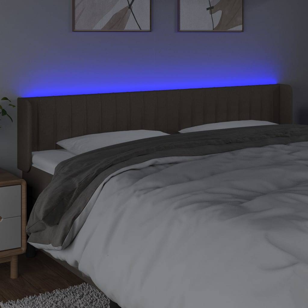 vidaXL LED Kopfteil Taupe 203x16x78/88 cm Stoff