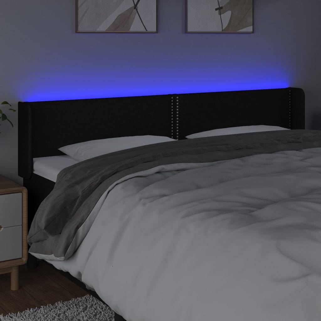 vidaXL LED Kopfteil Schwarz 163x16x78/88 cm Stoff