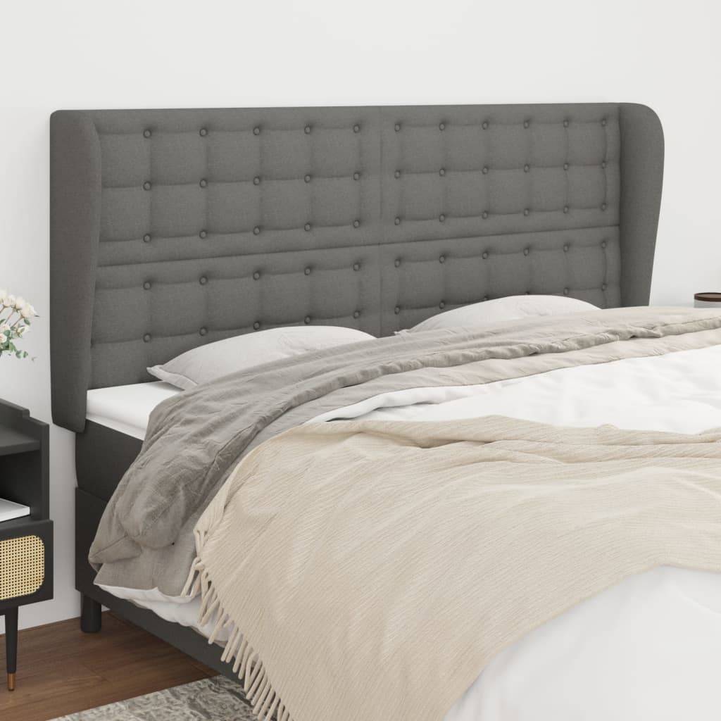 vidaXL Kopfteil mit Ohren Dunkelgrau 183x23x118/128 cm Stoff