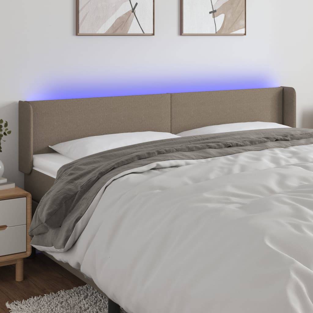 vidaXL LED Kopfteil Taupe 183x16x78/88 cm Stoff