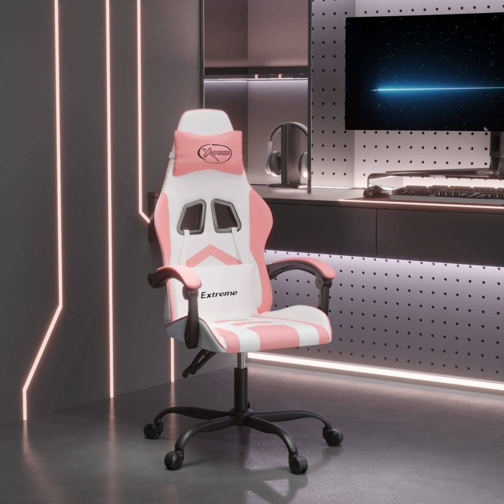 vidaXL Gaming-Stuhl Weiß und Rosa Kunstleder