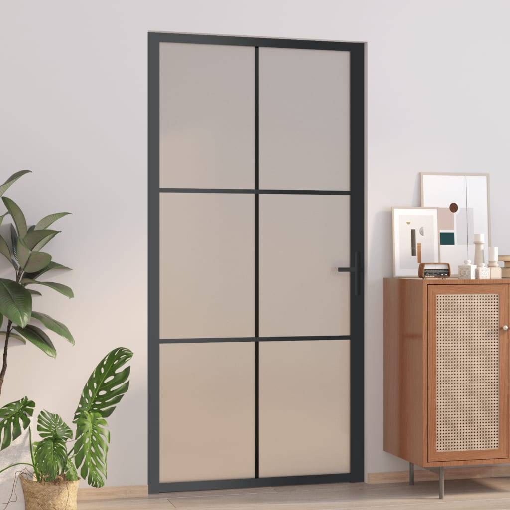 vidaXL Innentür 102,5x201,5 cm Schwarz Mattglas und Aluminium