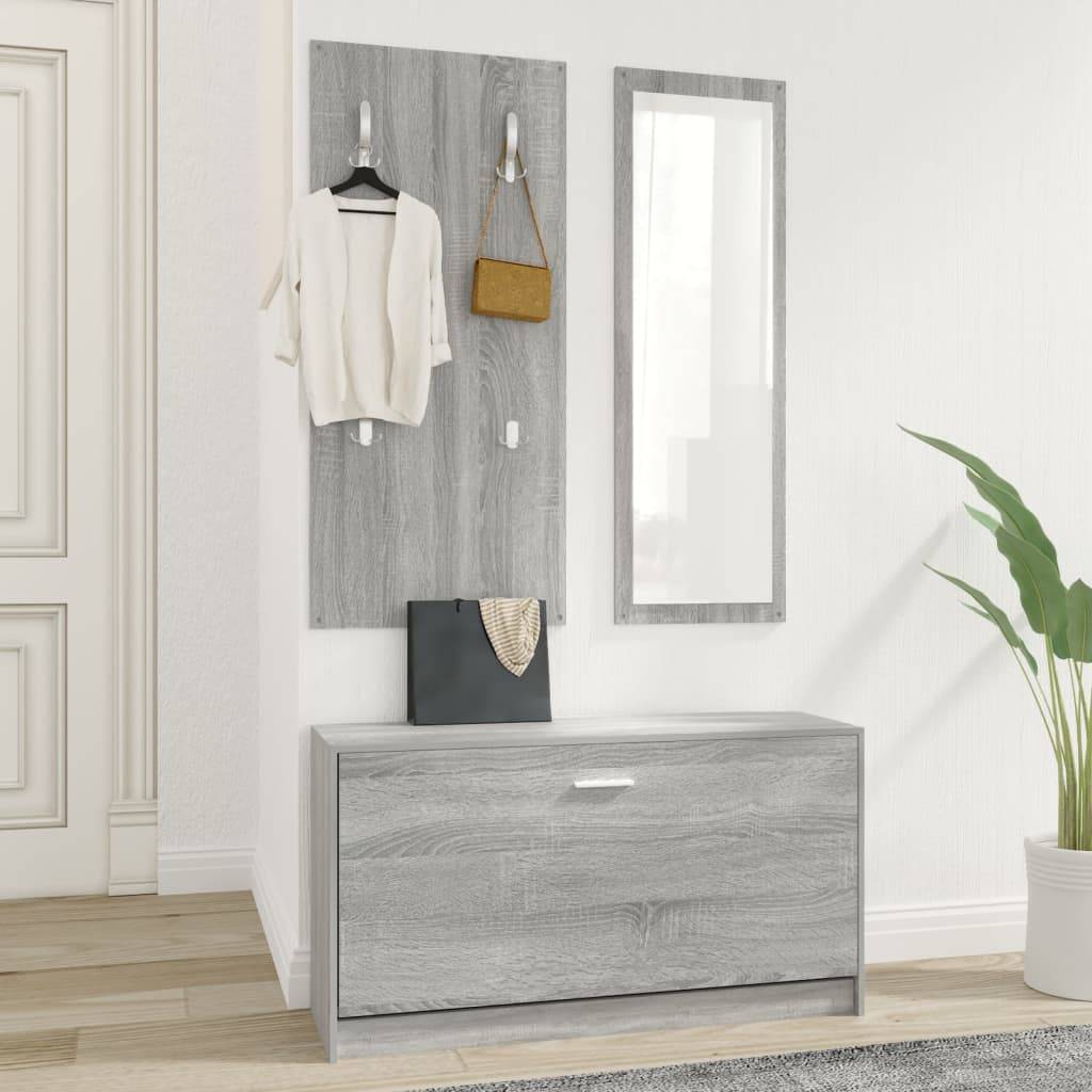 vidaXL 3-tlg. Flurmöbel-Set Grau Sonoma Holzwerkstoff