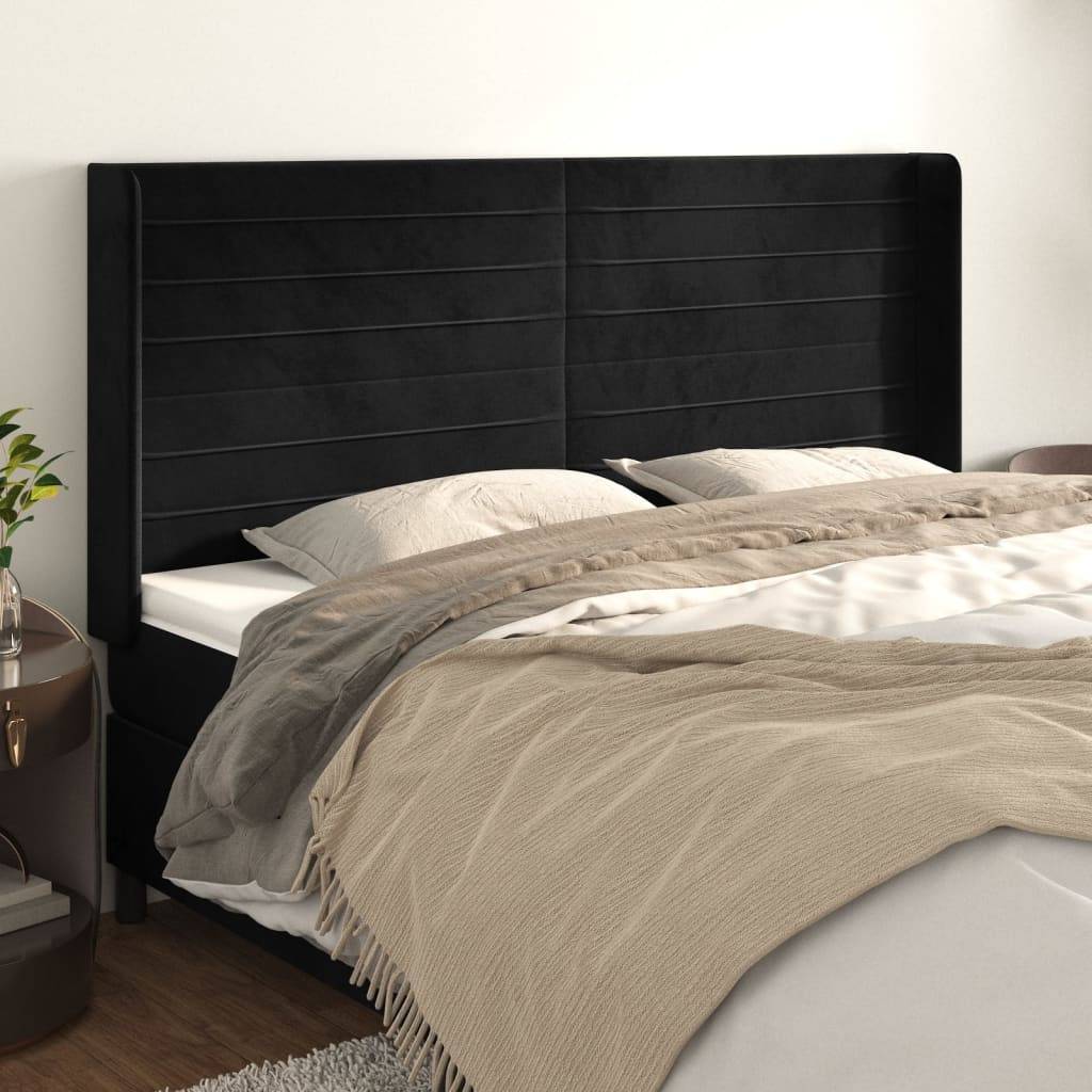 vidaXL Kopfteil mit Ohren Schwarz 203x16x118/128 cm Samt